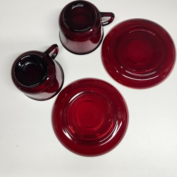 Ruby Red Glass Arcoroc France Classique Design Cup & Saucer Sets - Picture 6 of 10